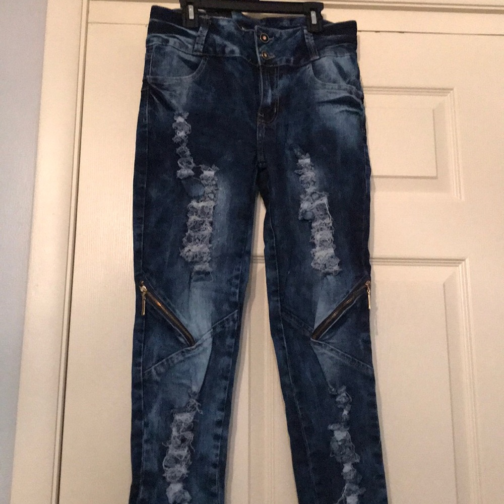 Moto inspired distressed jeans